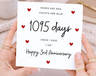 3rd Anniversary Card, 1095 Days Together Card, 3 Year Anniversary Card