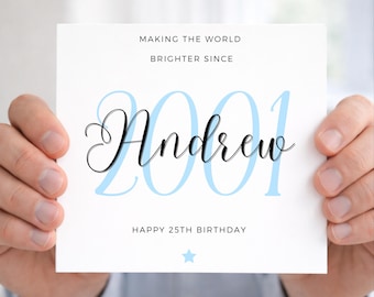 Wir machen die Welt seit 2001 ein bisschen heller, Geburtstagskarte zum 25. Geburtstag, 25. Geburtstag, personalisierter Name