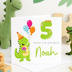 Carte d'anniversaire dinosaure 5e anniversaire pour garçon, carte d'anniversaire dinosaure mignon pour 5 ans, carte d'anniversaire personnalisée tout-petit pour fils ou petit-fils