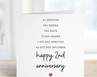 Carte de 2e anniversaire pour petit ami, carte de 2e année de mariage pour mari, carte d'anniversaire de coton pour femme, pour petite amie, deuxième anniversaire