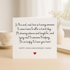 Tengo mucha suerte de tenerte aquí, tarjeta de aniversario número 22 para esposo o esposa, tarjeta de aniversario personalizada, aniversario número 22 para esposo o esposa