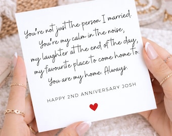 You Are My Home, 2nd Anniversary Card, Card for Husband Or Wife, Love After Hard Days, Cotton Anniversary, Second Anniversary Card