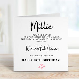 Carte d'anniversaire pour nièce, nièce, 18 ans, poème pour nièce, nièce, 18 ans pour fille, carte spéciale nièce