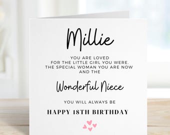 Carte d'anniversaire pour nièce, nièce, 18 ans, poème pour nièce, nièce, 18 ans pour fille, carte spéciale nièce