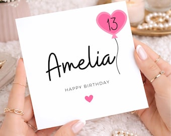 Personalized 13th Birthday Card, Custom Name & Age, Keepsake Card