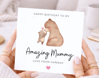 Amazing Mummy Birthday Card, From Daughter, Cute Bear Mum Card, Personalised Birthday Gift From Child, Cute Card For Mummy