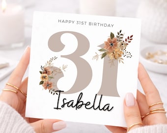 31st Birthday For Her, Floral Card For Woman, Custom Name