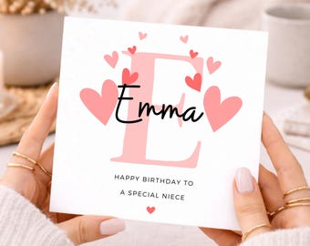 Personalized Niece Birthday Card, Initial & Name, Bday Special Niece
