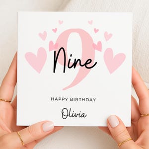 9e carte d'anniversaire pour fille, 9e carte d'anniversaire pour fille, jolie carte d'anniversaire rose neuf, cadeau de 9e anniversaire nièce, petite-fille