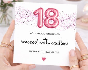 18th Birthday Card for Daughter, Adulthood Unlocked Card, Funny 18th Birthday Card for Her