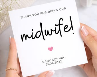 Thank You Midwife Card, Personalised Baby Name Gift, Newborn Birth Date Card From Parents, Pregnancy Birth Support, Thanks Midwife