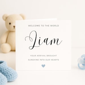 Carte de bienvenue dans le monde pour bébé garçon, carte personnalisée pour nouveau-né, carte de visite personnalisée pour bébé, carte d'arrivée au soleil, carte de naissance pour garçon