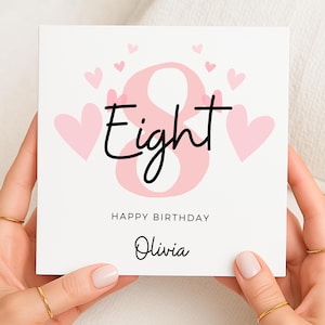 Carte de 8e anniversaire pour fille, carte de 8e anniversaire pour fille, jolie carte de huitième anniversaire rose, cadeau de 8e anniversaire nièce, petite-fille