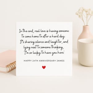 Tengo mucha suerte de tenerte aquí, tarjeta de aniversario número 24 para esposo o esposa, tarjeta de aniversario personalizada, aniversario número 24 para esposo o esposa