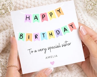 Carte d'anniversaire personnalisée pour sœur, carte avec nom personnalisé pour sœur, anniversaire spécial