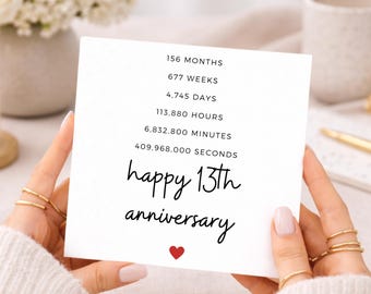 13th Anniversary Card - Milestone Card for Him or Her