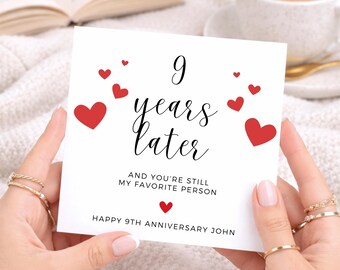 Tarjeta de regalo para el noveno aniversario, 9 años después, sigue siendo mi persona favorita, tarjeta personalizada