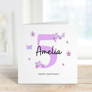 Carte personnalisée 5e anniversaire pour fille, 5e anniversaire pour fille, jolie carte rose pour 5e anniversaire, 5e anniversaire pour petite-fille