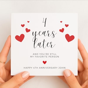 Biglietto d'auguri per il 4° anniversario, biglietto romantico per il partner, ancora la mia persona preferita, biglietto d'auguri d'amore per il 4° anniversario, anniversario in pelle