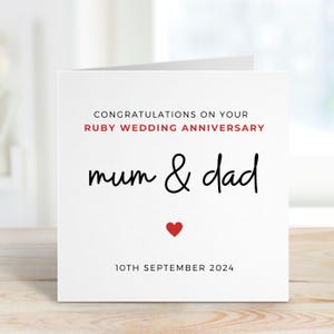 Regalo de aniversario de bodas de rubí para mamá y papá, tarjeta personalizada para el 40.º aniversario, 40.º aniversario de bodas para mamá y papá, cuadragésimo aniversario