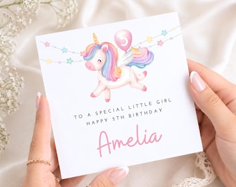 5-årsdagskort, för flicka 5 år, enhörningstema