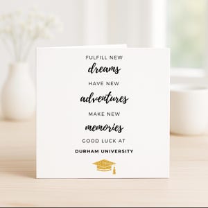 Carte universitaire porte-bonheur, carte de remise des diplômes personnalisée pour étudiant de Durham, carte Réaliser ses rêves et ses aventures, carte Nouveau chapitre