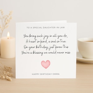 Carte d'anniversaire poème pour belle-fille, douce et attentionnée, vous êtes une bénédiction pour nous, carte d'anniversaire personnalisée, anniversaire de belle-fille