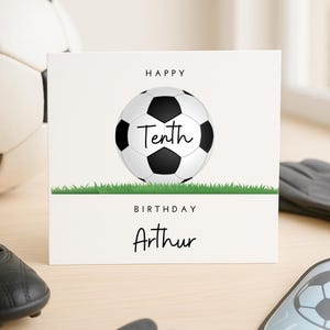 Tarjeta de cumpleaños de fútbol para niño, tarjeta de fútbol personalizada para el décimo cumpleaños, tarjeta de cumpleaños infantil con temática deportiva, tarjeta de décimo cumpleaños para niño
