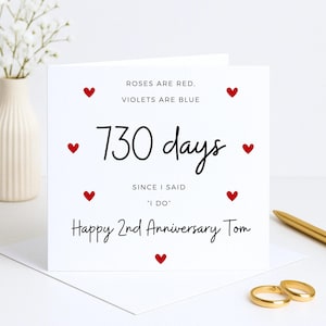 Personalized 2nd Anniversary Card - 730 Days Since Said I Do - Custom Name Card