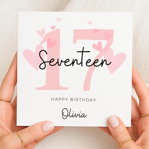 Tarjeta de cumpleaños número 17, tarjeta de cumpleaños número 17 para hija, regalo de cumpleaños número 17 para ella, tarjeta de cumpleaños número 17 para nieta, sobrina número 17