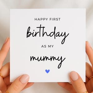Wszystkiego najlepszego z okazji pierwszych urodzin jako moja mama, karta Baby To Mum, karta urodzinowa From Baby, minimalistyczna karta dla niej, niebieska karta w kształcie serca