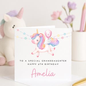 Personalisierte 6.Geburtstagskarte für Enkelin, Einhorn 6.Geburtstagskarte, 6.Geburtstag kleines Mädchen, 6.Geburtstagskarte Enkelin