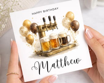 Personalised Beer Birthday Card, Pint Lover Birthday Card, Pub Theme