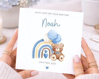 Baptism Card for Boy, Christening Card, Baby Boy Baptism Gift