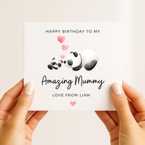 Geburtstagskarte vom Sohn, süße Pandakarte für Mama, alles Gute zum Geburtstag Mamakarte, Liebe von Liam, bezaubernd von kleinen Jungen oder Mädchen, süßes Design