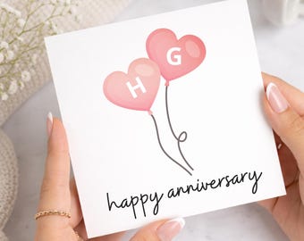 Gepersonaliseerde huwelijksverjaardagskaart, jubileumkaart met initialen, jubileumkaart voor een stel, man of vrouw