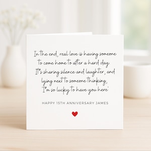 Qué suerte tenerte aquí, Tarjeta de 15.º aniversario para mi esposo, Tarjeta romántica de boda con cuenta atrás, 15 años de casados, Tarjeta de aniversario