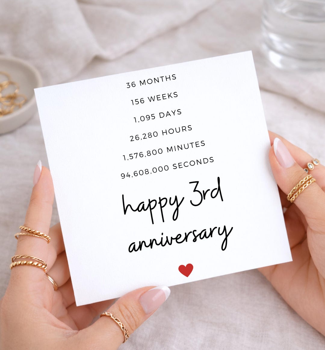 3 Year Anniversary Card, Happy 3rd Anniversary Card, Personalised