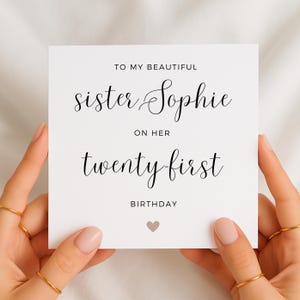 Biglietto di auguri personalizzato per il 21° compleanno della sorella, biglietto di auguri speciale per la sorella, regalo di compleanno per lei, biglietto di auguri per il 21° compleanno della sorella