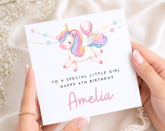 4th Birthday Card, Unicorn Birthday Gift for Girl Age 4, Daughter, Granddaughter, Niece, 4th Birthday Gift