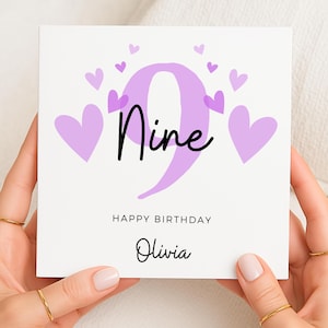 9th Birthday Card For Girl, 9th Birthday Card For Daughter, Cute Purple Nine Birthday Card, 9th Birthday Gift Niece, Granddaughter, For Girl