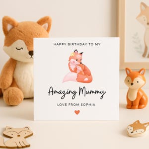 Carte d'anniversaire maman et bébé renard, carte d'anniversaire maman, carte d'anniversaire maman avec enfants, incroyable carte d'anniversaire maman, joyeux anniversaire maman personnalisé