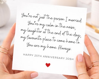 You Are My Home, 25th Anniversary Card for Husband, Wife, 25th