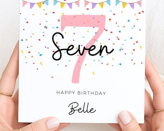 7th Birthday Card Girl, Age 7 Birthday Card, Happy 7th Birthday Gift for Daughter, Granddaughter, Niece, Cousin, Birthday Card for Her