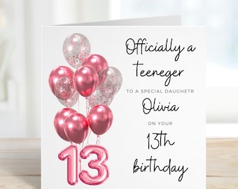 Carte de 13e anniversaire pour petite-fille, fille ou nièce, carte spéciale 13e anniversaire de fille, idée cadeau d'anniversaire pour adolescente