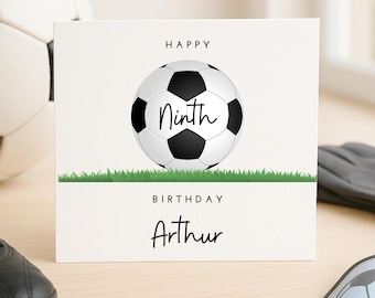 Carte d'anniversaire de football pour garçon, carte de football personnalisée pour 9e anniversaire, carte d'anniversaire pour enfants sur le thème du sport, carte d'anniversaire pour 9e anniversaire de garçon