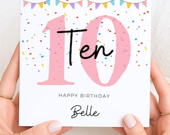 Personalized 10th Birthday, Tenth Birthday Card, Custom Name Card