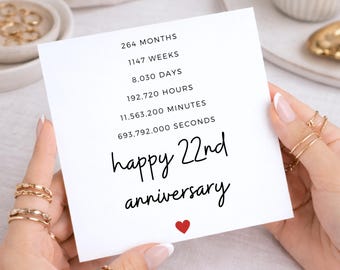 Personalisierte Karte zum 22. Hochzeitstag für Ehemann und Ehefrau, Geschenk zum 22. Hochzeitstag, 22 Jahre zusammen