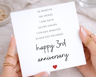 3 Year Anniversary Card, Happy 3rd Anniversary Card, Personalised Couple Card, 3 Years Together Gift