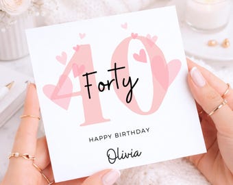 40th Birthday Card For Her, Forty Birthday Card For Woman, Sister, Mum, Friend, Daughter, Auntie, Pink Hearts